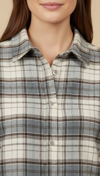 Camicia - Camicia oversize quadri - Crema/marrone - vevi.it