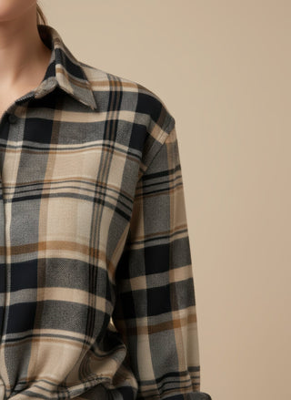 Camicia - Camicia oversize quadri - Crema/marrone - vevi.it
