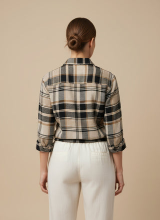 Camicia - Camicia oversize quadri - Crema/marrone - vevi.it