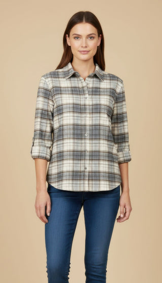 Camicia - Camicia oversize quadri - Crema/marrone - vevi.it