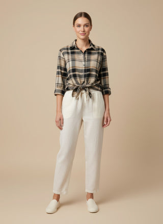 Camicia - Camicia oversize quadri - Crema/marrone - vevi.it