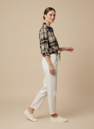 Camicia - Camicia oversize quadri - Crema/marrone - vevi.it