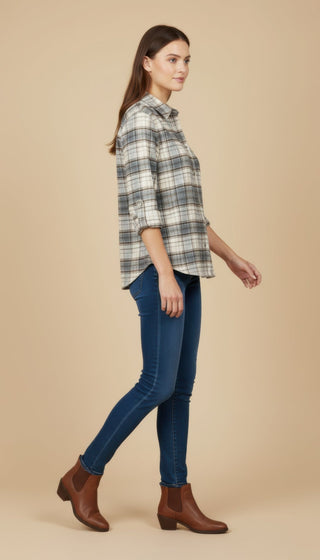 Camicia - Camicia oversize quadri - Crema/marrone - vevi.it