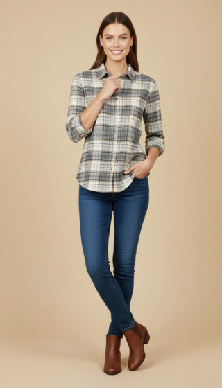 Camicia - Camicia oversize quadri - Crema/marrone - vevi.it