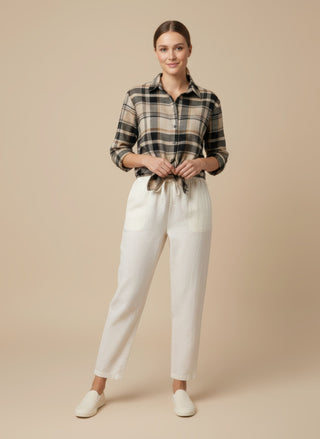 Camicia - Camicia oversize quadri - Crema/marrone - vevi.it
