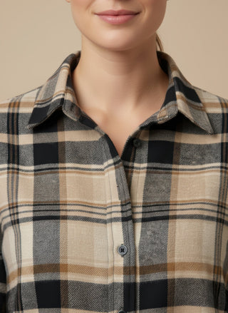 Camicia - Camicia oversize quadri - Crema/marrone - vevi.it