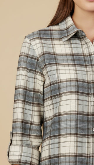 Camicia - Camicia oversize quadri - Crema/marrone - vevi.it