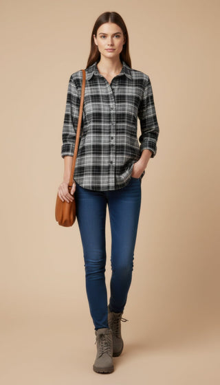 Camicia - Camicia oversize quadri - Grigio/nero - vevi.it