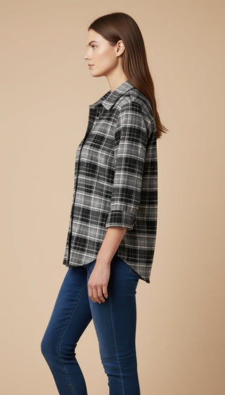 Camicia - Camicia oversize quadri - Grigio/nero - vevi.it