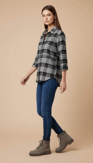 Camicia - Camicia oversize quadri - Grigio/nero - vevi.it