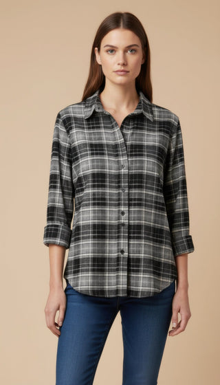 Camicia - Camicia oversize quadri - Grigio/nero - vevi.it