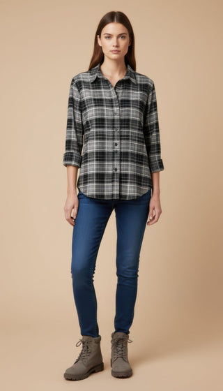 Camicia - Camicia oversize quadri - Grigio/nero - vevi.it