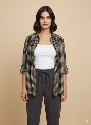 Camicia - Camicia oversize quadri - Marrone - vevi.it