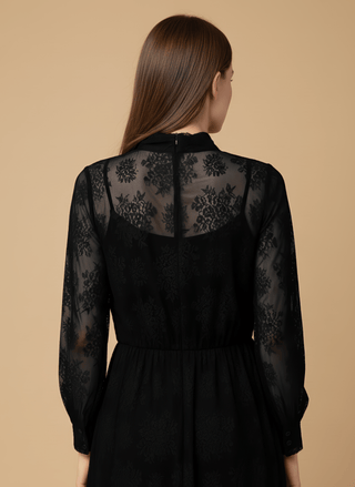 Camicia - Camicia pizzo fiocco al collo - Marrone - vevi.it