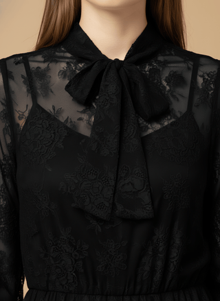 Camicia - Camicia pizzo fiocco al collo - Marrone - vevi.it