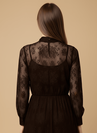 Camicia - Camicia pizzo fiocco al collo - Marrone - vevi.it