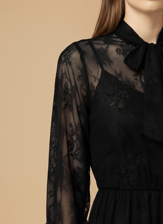 Camicia - Camicia pizzo fiocco al collo - Marrone - vevi.it