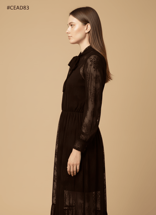 Camicia - Camicia pizzo fiocco al collo - Marrone - vevi.it