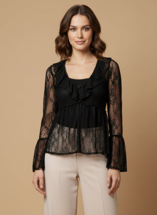 Camicia - Camicia pizzo rouche - Nero - vevi.it