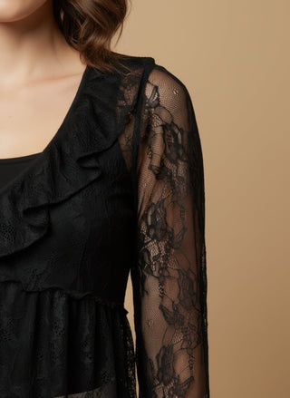 Camicia - Camicia pizzo rouche - Nero - vevi.it