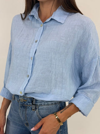 Camicia - Camicia puro lino GFE5341 - Celeste - VEVI