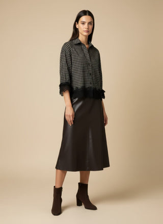 Camicia - Camicia quadri bordi pizzo - Marrone - VEVI