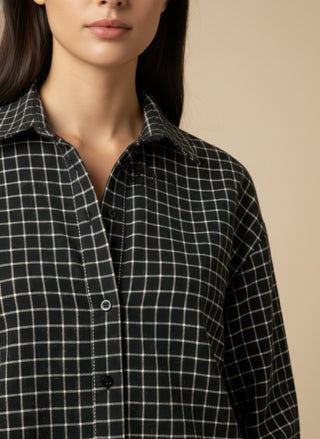 Camicia - Camicia quadri bordi pizzo - Marrone - VEVI