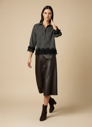 Camicia - Camicia quadri bordi pizzo - Marrone - VEVI