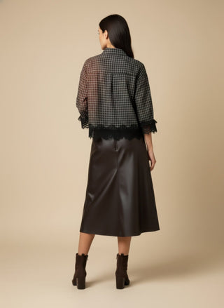 Camicia - Camicia quadri bordi pizzo - Marrone - VEVI