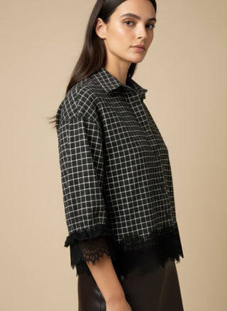 Camicia - Camicia quadri bordi pizzo - Marrone - VEVI