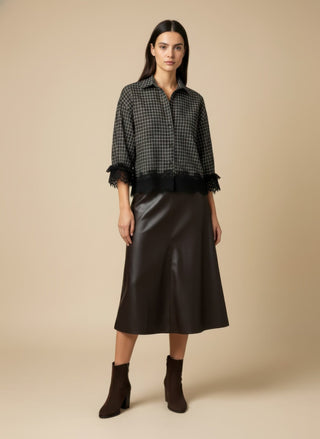 Camicia - Camicia quadri bordi pizzo - Marrone - VEVI