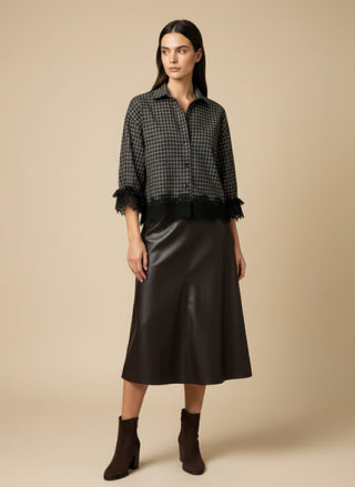 Camicia - Camicia quadri bordi pizzo - Marrone - VEVI