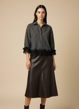 Camicia - Camicia quadri bordi pizzo - Marrone - VEVI