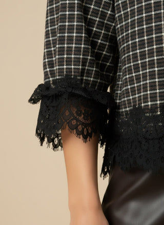 Camicia - Camicia quadri bordi pizzo - Marrone - VEVI