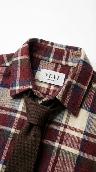 Camicia - Camicia quadri con cravatta - Bordeaux - VEVI