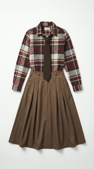 Camicia - Camicia quadri con cravatta - Bordeaux - VEVI