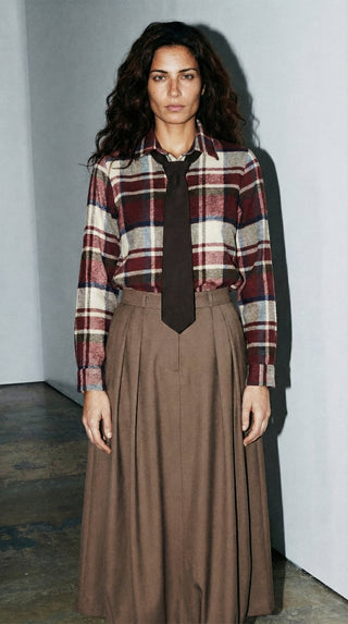 Camicia - Camicia quadri con cravatta - Bordeaux - VEVI