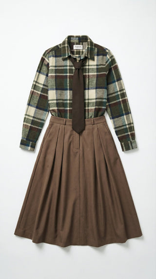 Camicia - Camicia quadri con cravatta - Verde militare - VEVI