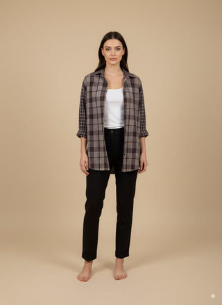 Camicia - Camicia quadro combinato - Cioccolato - vevi.it