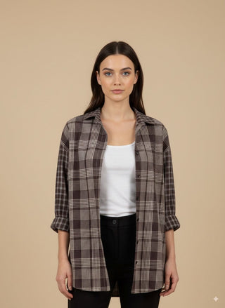 Camicia - Camicia quadro combinato - Cioccolato - vevi.it