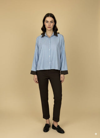 Camicia - Camicia riga collo contasto in tinta unita - Cielo - vevi.it