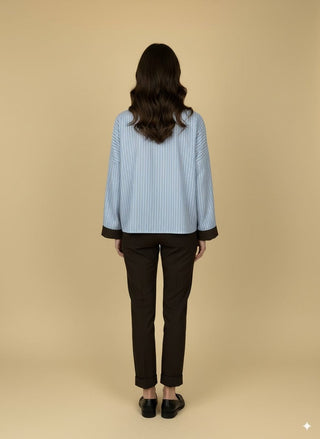 Camicia - Camicia riga collo contasto in tinta unita - Cielo - vevi.it