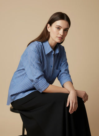 Camicia - Camicia riga raschino e spacchi - Azzurro - VEVI