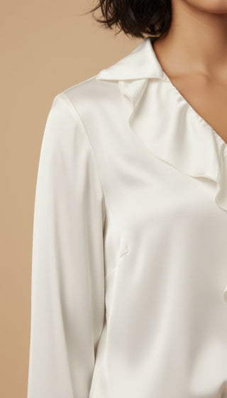 Camicia - Camicia scollo v rouche - Bianco - vevi.it