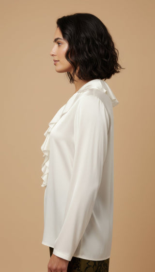 Camicia - Camicia scollo v rouche - Bianco - vevi.it