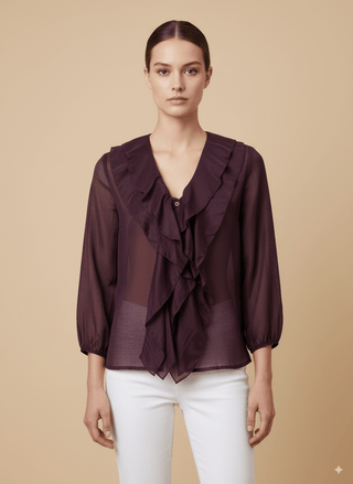 Camicia - Camicia scollo v rouche - Burgundy - vevi.it