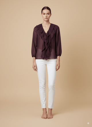 Camicia - Camicia scollo v rouche - Burgundy - vevi.it