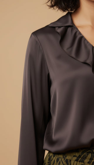 Camicia - Camicia scollo v rouche - Marrone - vevi.it