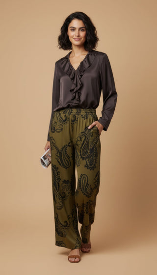 Camicia - Camicia scollo v rouche - Marrone - vevi.it