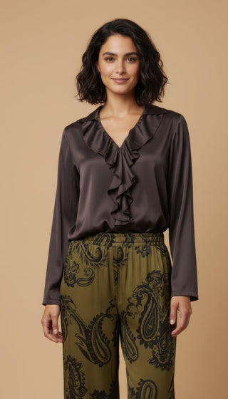 Camicia - Camicia scollo v rouche - Marrone - vevi.it